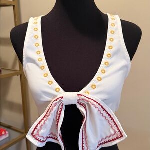 Tularosa White Embroidered Tie Front Crop Top Boho Festival S Revolve